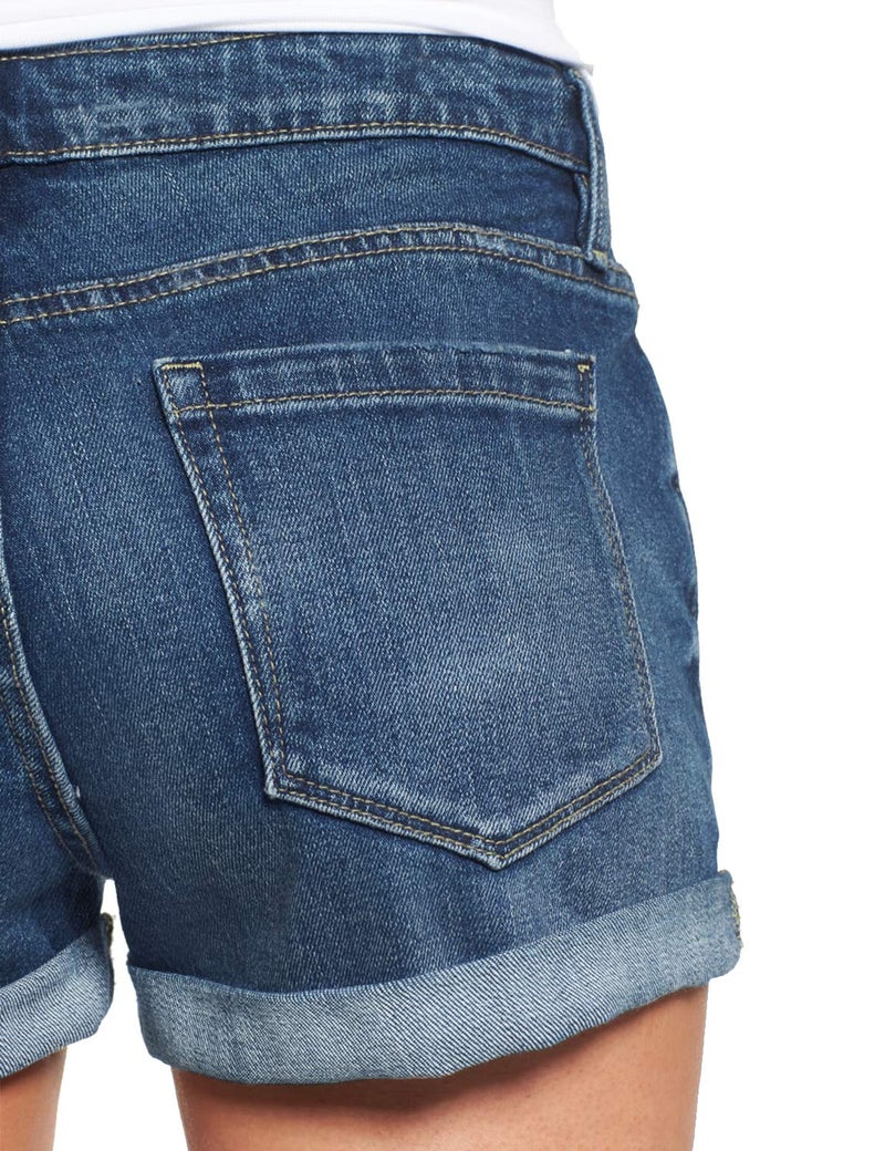 luvamia Women's Ripped Denim Jean Shorts High Waisted Stretchy Folded Hem Short Jeans A1 Cape Blue Size Small Fits US 4-6 - Image 4